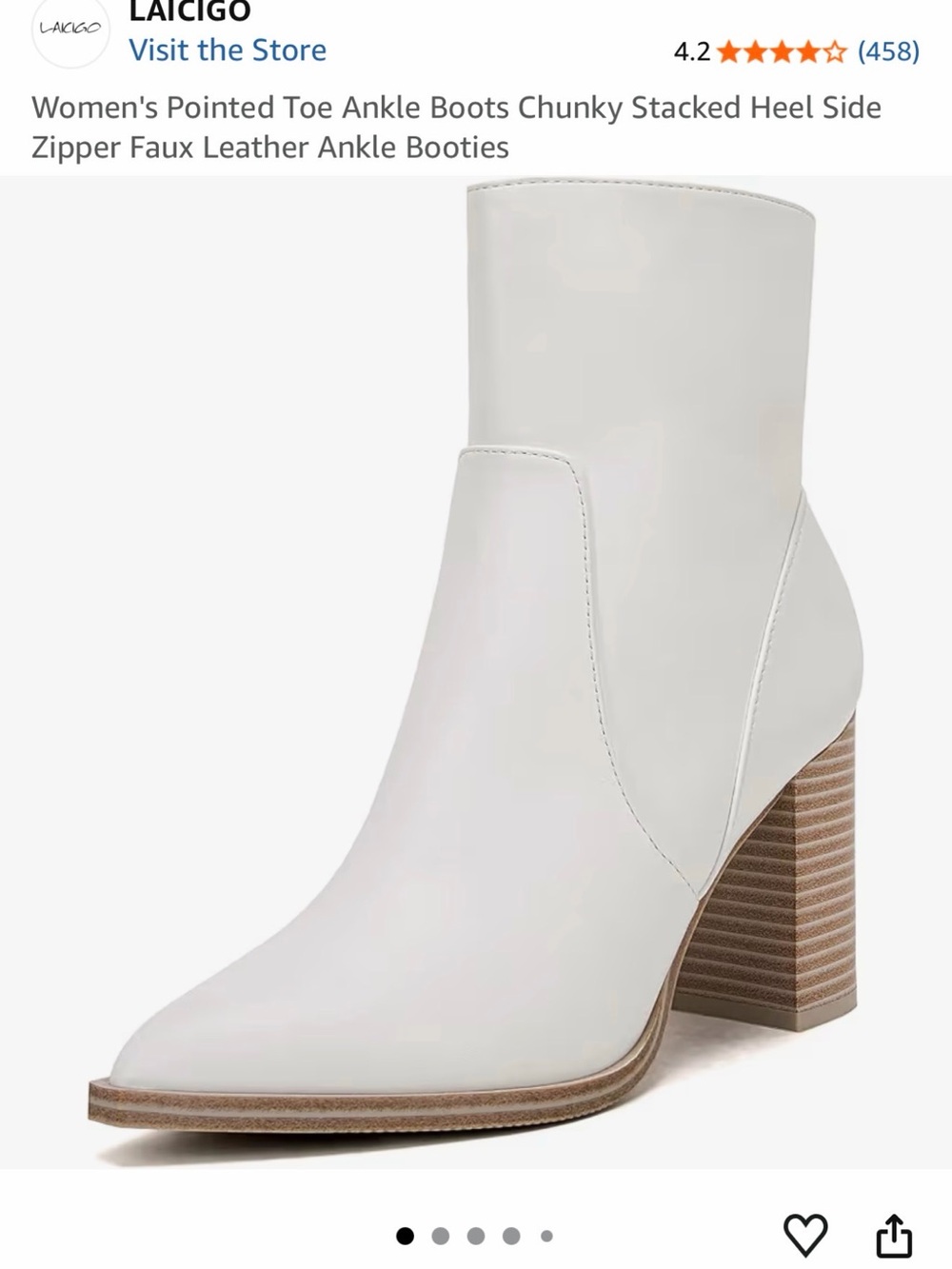 Amazon White Pointed Toe Block Heel Ankle Boots